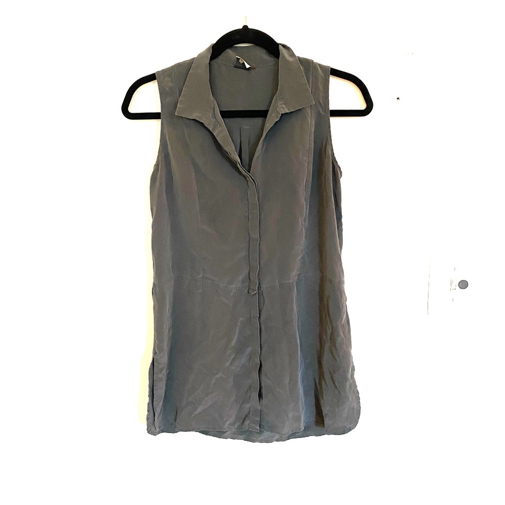 ECRU Silk Sleeveless Blouse Tank Button grey XS